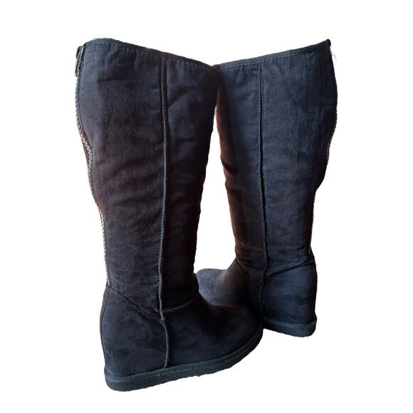Madden Girl Swishin hidden wedge Black boots full back exposed zipper size 6.5 - Picture 1 of 16